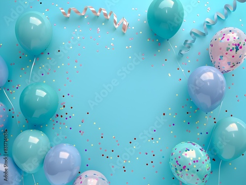 Celebratory Ornaments Floating in a Carnival Atmosphere on a Cerulean Backdrop