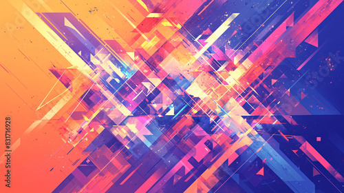 Energetic background with geometric shapes arranged in a dynamic pattern, using bright and lively colors for a striking abstract effect
