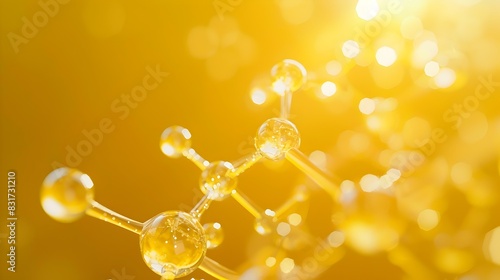 Radiant Pentagonal Molecule Adorned with Luminous Dots Against Soothing Sunshine Backdrop
