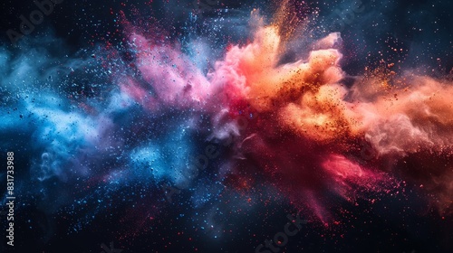 Abstract art. Colorful powder explosion on black background.