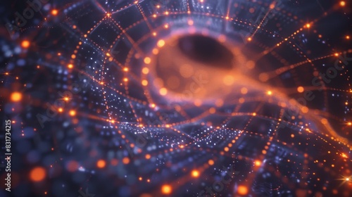 A mazelike network of digital tunnels imprinted with glowing quantum particles demonstrating the intricate nature of encryption and the potential impact of quantum computing on its