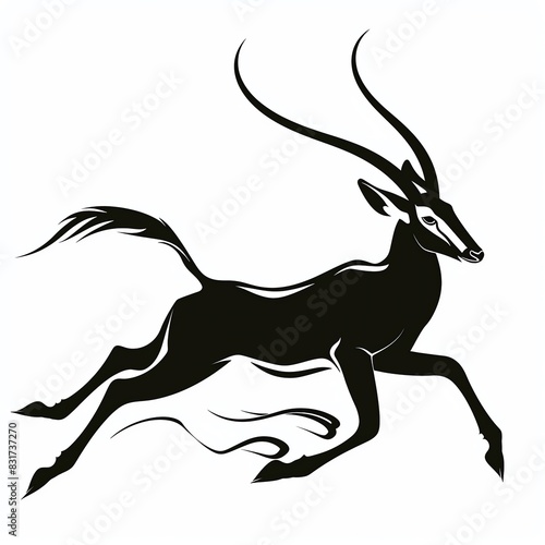 Agile antelope jump silhouette, perfect for fast sports team logos, suitable for sprinting teams and athletic competitions