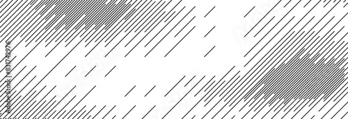 Diagonal dash line texture. Black slanted dashed lines pattern background. Straight tilted interrupted stripes wallpaper. Abstract dither rasterized grunge overlay. Vector wide dotted ripple print