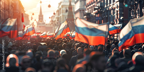 Unrecognizable Generic Crowd Cheering with Dutch Flag. Vibrant street scene with colorful flags crowd of people during a festive parade urban celebration public. 