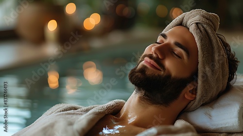 Luxury and Relaxation Moment, Man Enjoys Spa Day, Indulging in Luxury and Relaxation