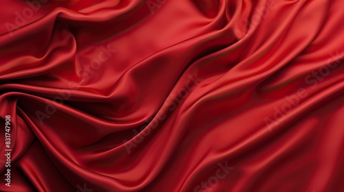 Close-up of luxurious red silk fabric with smooth folds and elegant texture, background, fashion, elegance, textile
