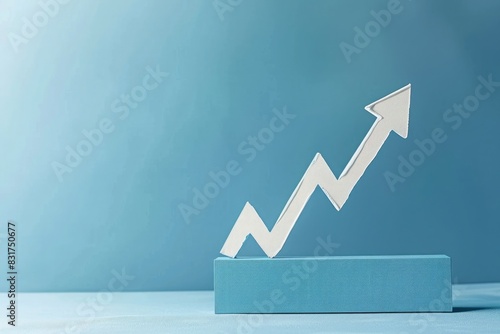 A minimalist interpretation of financial growth: an upward arrow gradually increasing in thickness against a gradient blue background, symbolizing progress and prosperity.
