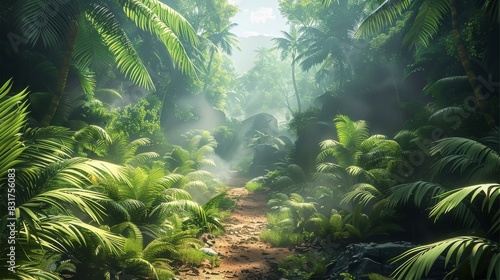 A big jungle and all around filled with trees. Generative AI.