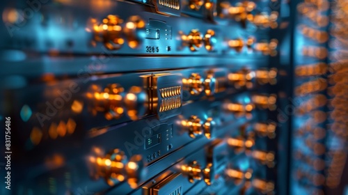 A classic safe deposit box transforming into encrypted data storage.