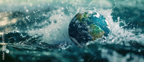 Depiction of the Earth spinning in a watery environment