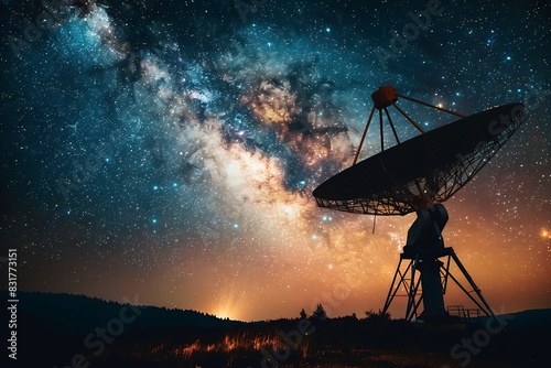 A satellite dish pointed towards the night sky, receiving messages from distant galaxies.