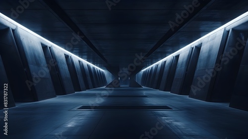 Futuristic Underground Tunnel Corridor with Dark Concrete and Bright LED Lights