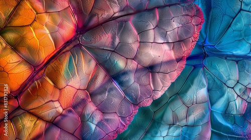 A stunning microscope image of a flower petal, revealing the intricate cellular structure and vibrant colors. The high magnification highlights the beauty of plant biology at the microscopic level.