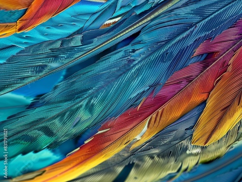 A close-up microscope image of a feather, revealing the intricate structure of the barbs and barbules. The high magnification provides a unique perspective on avian anatomy.