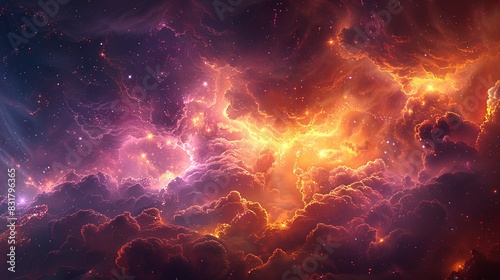A cosmic storm raging within a nebula. Vivid bolts of energy crackle through the gas clouds, illuminating them in a breathtaking display of power.