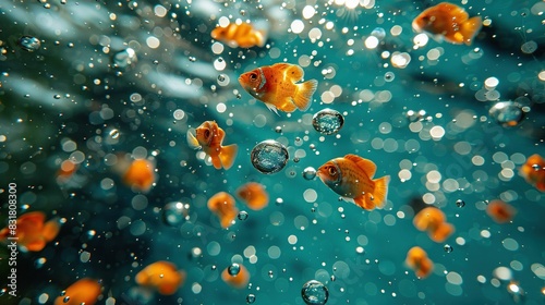  A cluster of fish swimming in a watery vortex, with air bubbles beneath them