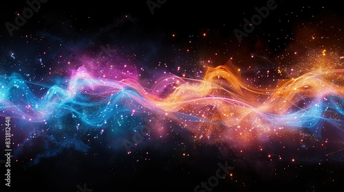  Multicolor wave on black backdrop with void space