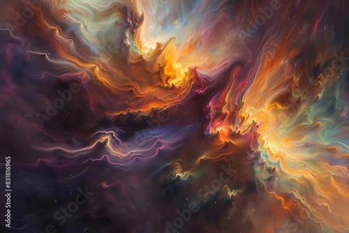 A swirling nebula filled with vibrant colors and gaseous tendrils.
