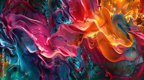 3D illustration of abstract expressionism, featuring a chaotic blend of vibrant colors, dynamic shapes, and intricate textures, creating a visually captivating and emotionally charged composition in