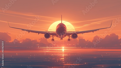 旅客機と夕日の風景14