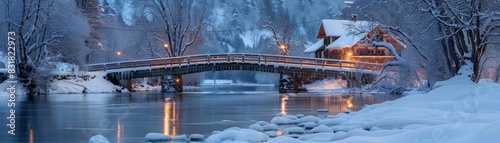 Snowcovered bridge in the evening
