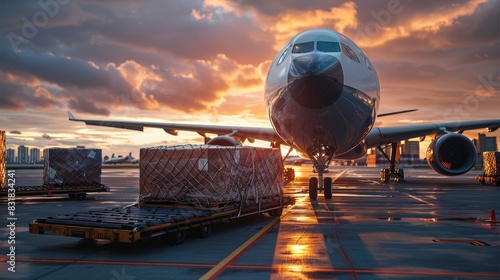 Close-up of a commercial airplane with cargo containers being loaded, emphasizing the precision and scale of global logistics