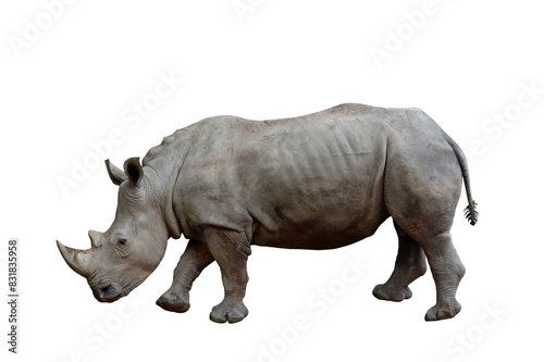 White rhinoceros isolated on transparent background png file