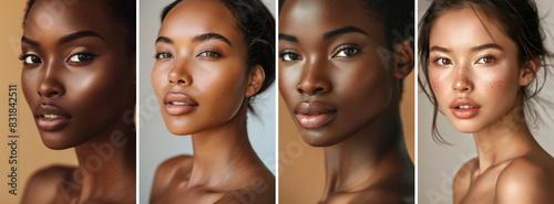 Beauty portrait set. Beauty fashion portrait of a young ethnic diverse woman with perfect skin