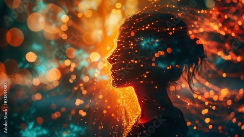 A conceptual photo of a person's silhouette, with glowing lines representing the interconnectedness of the body, mind, and soul, illustrating the holistic nature of human existence