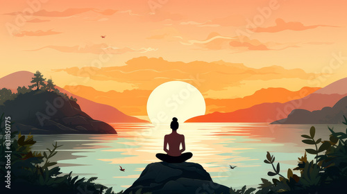 Relaxing illustration of a woman doing yoga in nature, in graceful poses with clean backdrop.