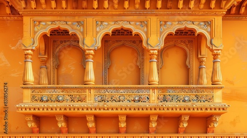 Bohemian Parapet Wall in Vibrant Orange with Hand-Painted Details and Cultural Flair