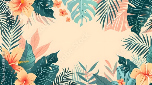 Modern tropical background. Jungle plants nature backdrop. Summer palm leaves wallpaper.