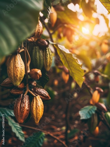 A bunch of brown and yellow fruits hanging from a tree. The fruits are ripe and ready to be picked