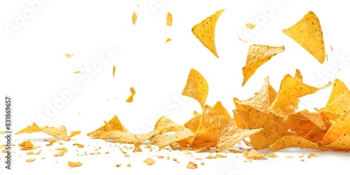 A plate of tortilla chips against a white background, great for food and snack related use