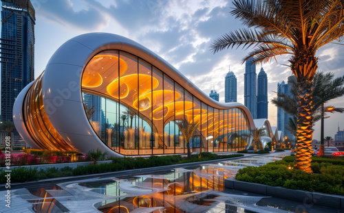 The futuristic building is located in the heart of Dubai UAE