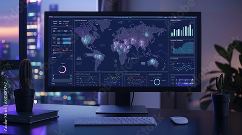 Sustainable business analytics dashboard, tracking carbon footprint and energy savings digitally