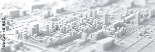 3d rendering of white map scene with city roads buildings top view isometric perspective