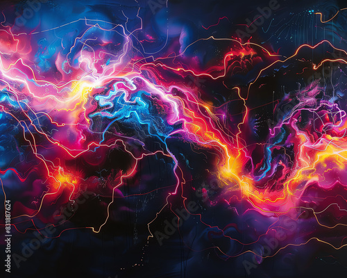 A digital painting of glowing electric currents. The colors are vibrant and the image is full of energy.