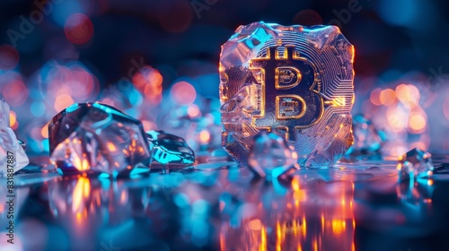 A frozen tribute to the first ever cryptocurrency with a prominent ice carving of its creators silhouette in the center.