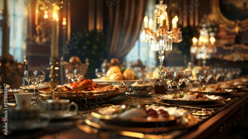 Long shot of an elegant dining room
