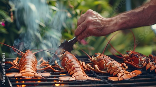 someone Grilled shrimp on stove. seafood of Thailand.