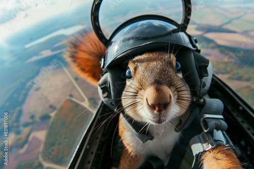 a squirrel at the controls of an airplane