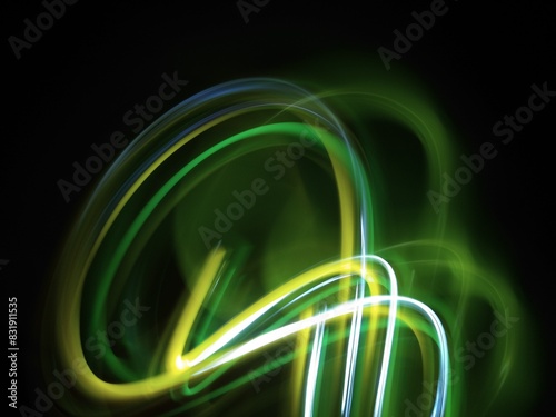 abstract green background with slow shutter speed light art.