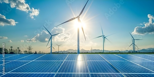 Renewable energy like solar wind and hydro reduces carbon emissions fights climate change. Concept Renewable Energy, Solar Power, Wind Energy, Hydro Power, Carbon Emissions, Climate Change