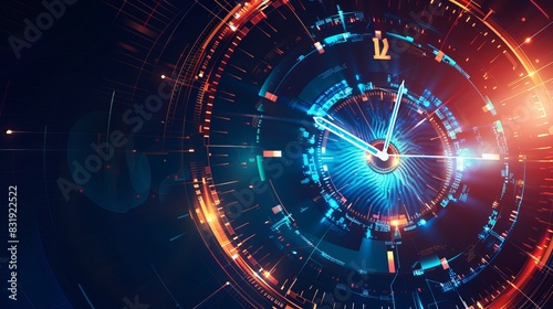 Abstract futuristic technology background featuring a time machine and clock concept that can rotate the hands of the clock, vector illustration