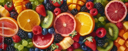 High-angle view of a vibrant fruit platter