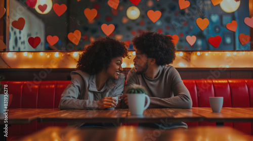 Couple sitting at table surrounded by love, AI generated Image