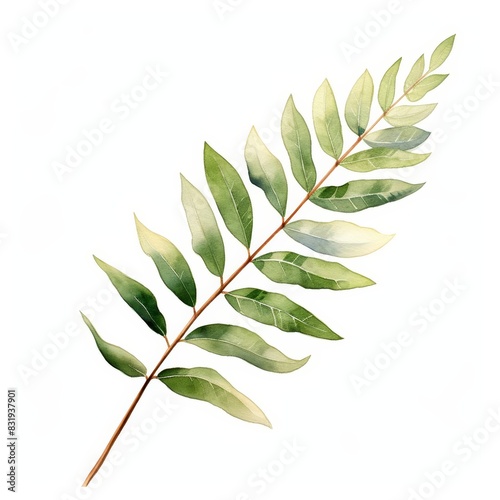 A watercolor of a mesquite leaf