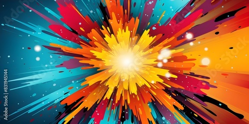 Dynamic comic pop art background with colorful boom explosion and superhero theme. Concept Comic Pop Art, Colorful Background, Boom Explosion, Superhero Theme