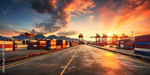 Background in international trade logistics with focus on container cargo freight shipping and transport. Concept International Trade Logistics, Container Cargo Freight Shipping, Transport